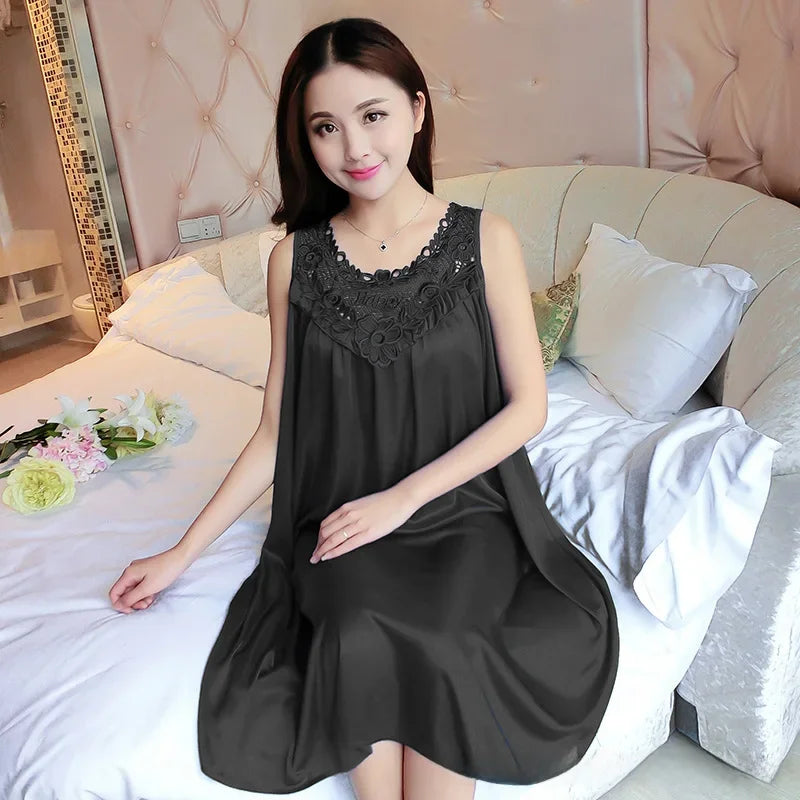 Summer Korean Style Ice Silk Sleepwear Sleep Dress Extra Large Women's Tank Top Simulation Silk Thin Housewear