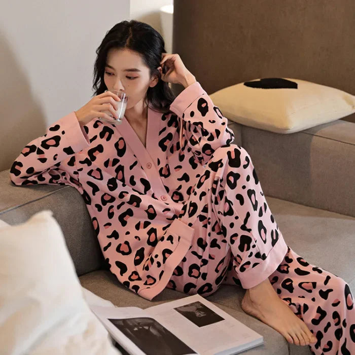 Women's Spring Autumn Long Sleeve Cotton-Like Kimono Loose-Fit V-Neck Sleepwear Sweet Home Clothes Korean Style Outer Wear