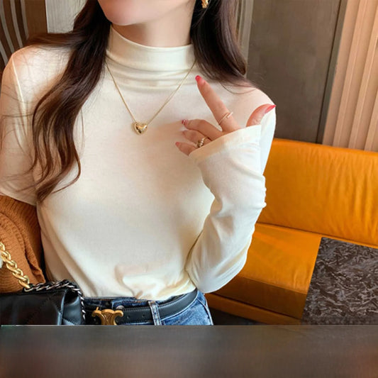 New Women's Long Sve High Elastic Modal T-irt Autumn Winter Slim Fit f High Collar Base irt Versatile Basic Sle