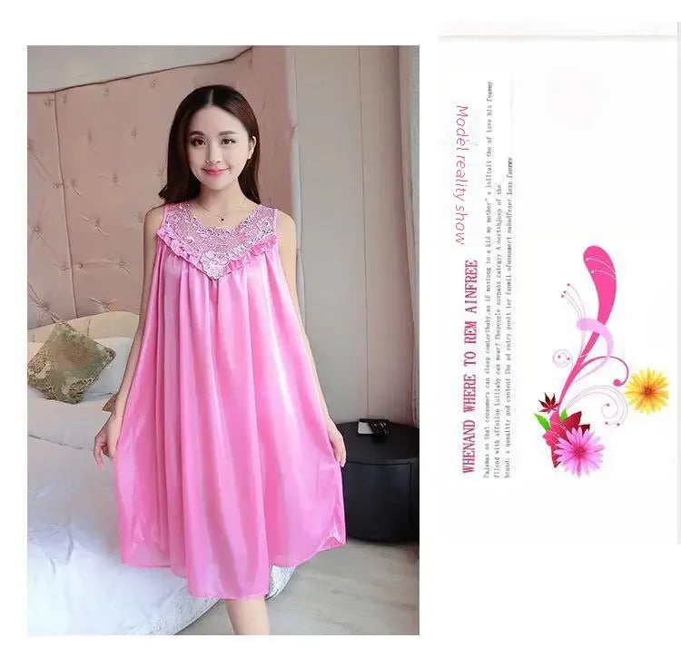 Summer Korean Style Ice Silk Sleepwear Sleep Dress Extra Large Women's Tank Top Simulation Silk Thin Housewear
