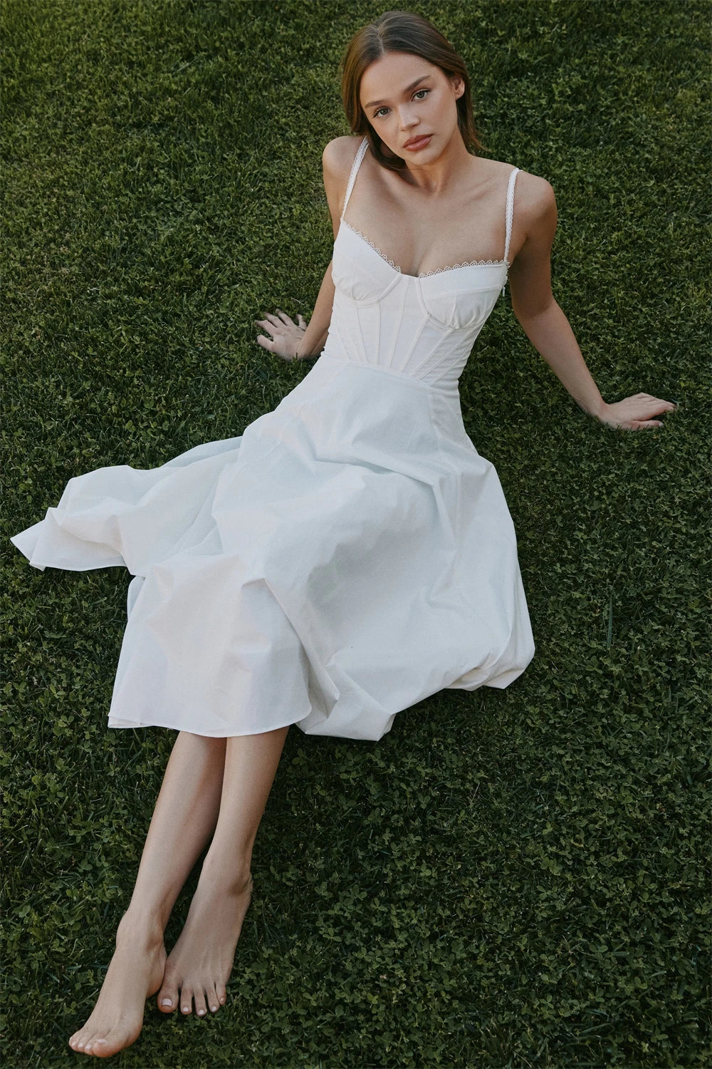 Women Dress 2025 New Fashion Summer Vintage White Lace-Panelled Cotton Dresses for Women Elegance Chic Ladies Midi Dress