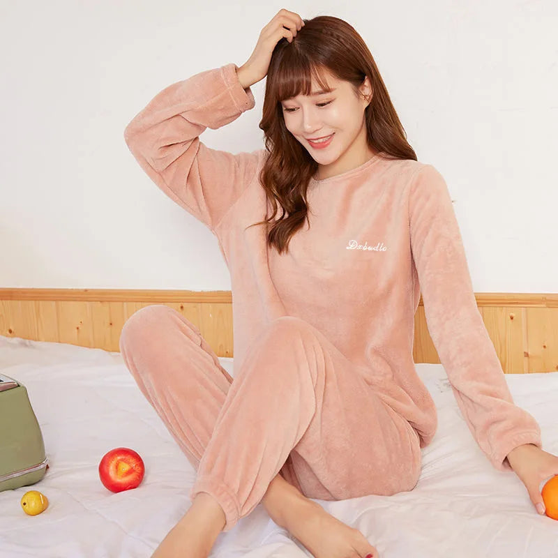 Pajama Set Womens Coral Velvet Soft Loungewear Thick Winter Homewear Comfortable Sleepwear Gift for Mothers