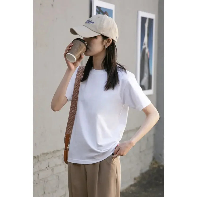 Women Pure Cotton White T-shirt Short Sleeved Half Sleeve Bottom Shoulder Top Solid Color New Summer 2024 graphic t shirts