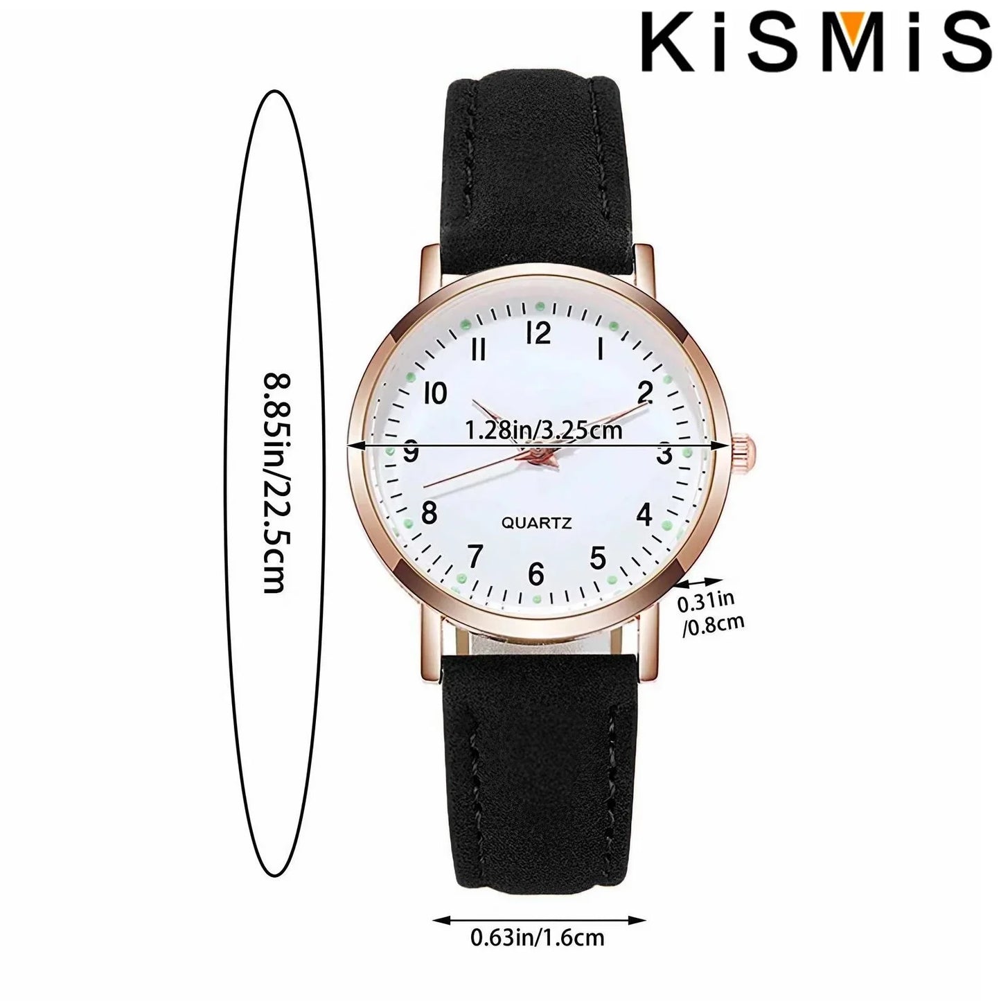 Casual Round Quartz Watch Luminous Analog Wristwatch PU Leather Strap for Women Girls Ideal Gift