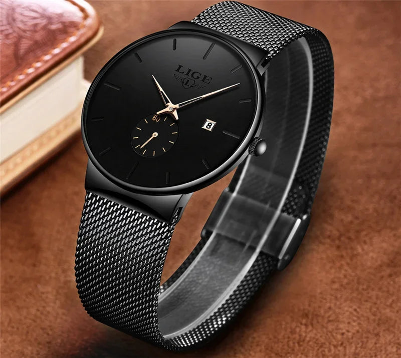 LIGE Ultra Thin Fashion Casual Ladies Watches Elegant Luxury Waterproof Business Quartz Watch for Women Gift Auto Calendar Clock