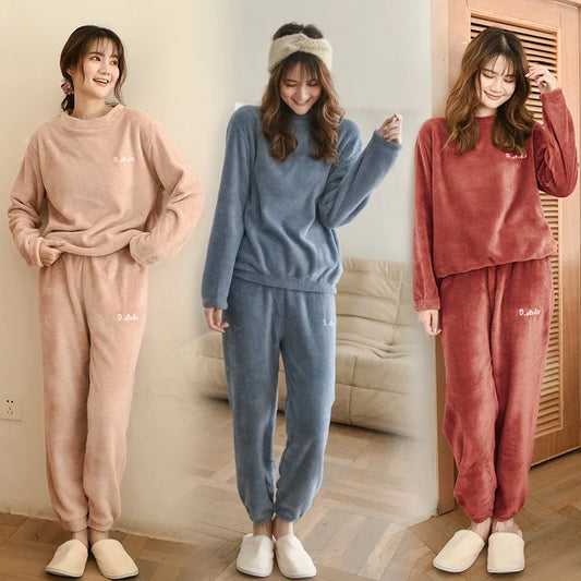 Pajama Set Womens Coral Velvet Soft Loungewear Thick Winter Homewear Comfortable Sleepwear Gift for Mothers