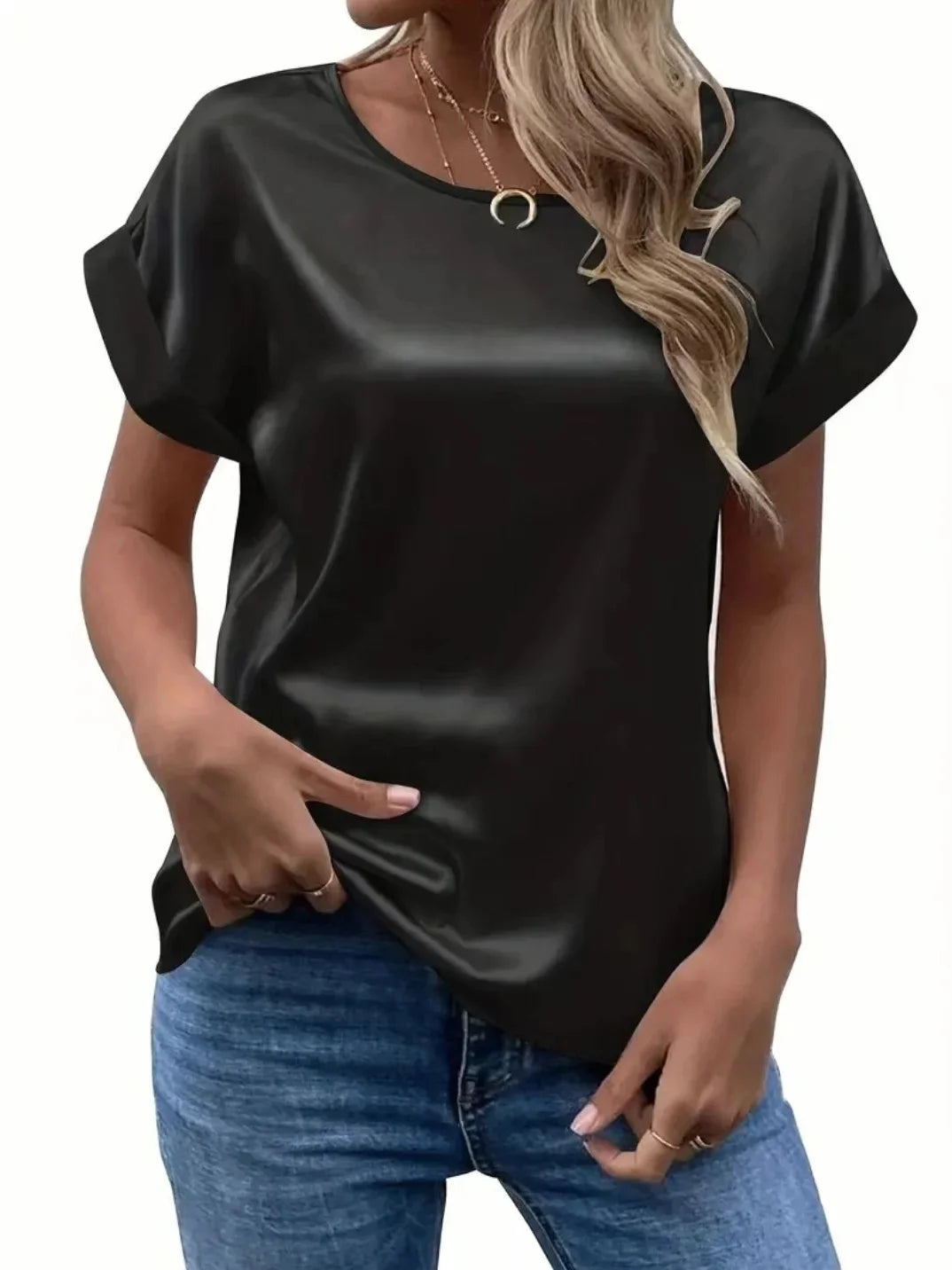 Women Summer Style Satin Blouses Shirts Lady Casual Bat wing Sleeve O-Neck Solid Color Loose Blusas Tops