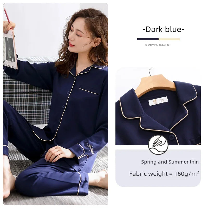 Ladies' 100% Cotton Long Sleeve Pajama Set For Autumn/winter Thin Autumn Collection Women's Homewear