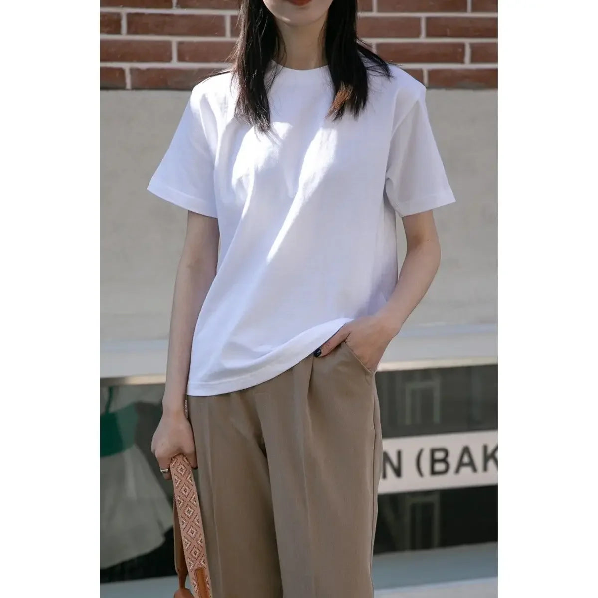 Women Pure Cotton White T-shirt Short Sleeved Half Sleeve Bottom Shoulder Top Solid Color New Summer 2024 graphic t shirts