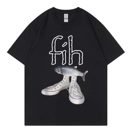 Funny New Style Hot Sale Fih Shoes Graphic T Shirts Misspelled Fish Meme T-shirts Men Women Casual Fashion Short Sleeve T-shirt