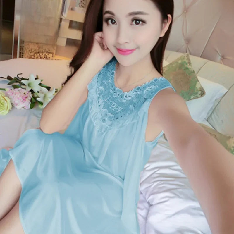 Summer Korean Style Ice Silk Sleepwear Sleep Dress Extra Large Women's Tank Top Simulation Silk Thin Housewear