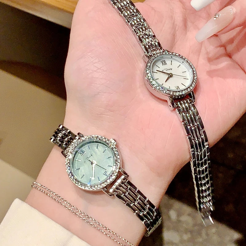 Fashion Alloy Women's Watch Luxury Rhinestone  Shell Textured Dial Quartz Watch for Woman Exquisite Slim Ladies Wristwatch Clock