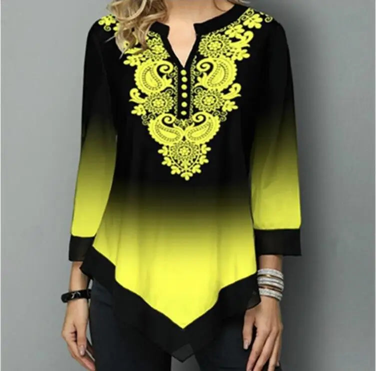 Shirt Women Spring Summer Blouse 3/4 Sleeve Casual Printing Female Fashion Shirt Tees Tops  5XL StreetShirt