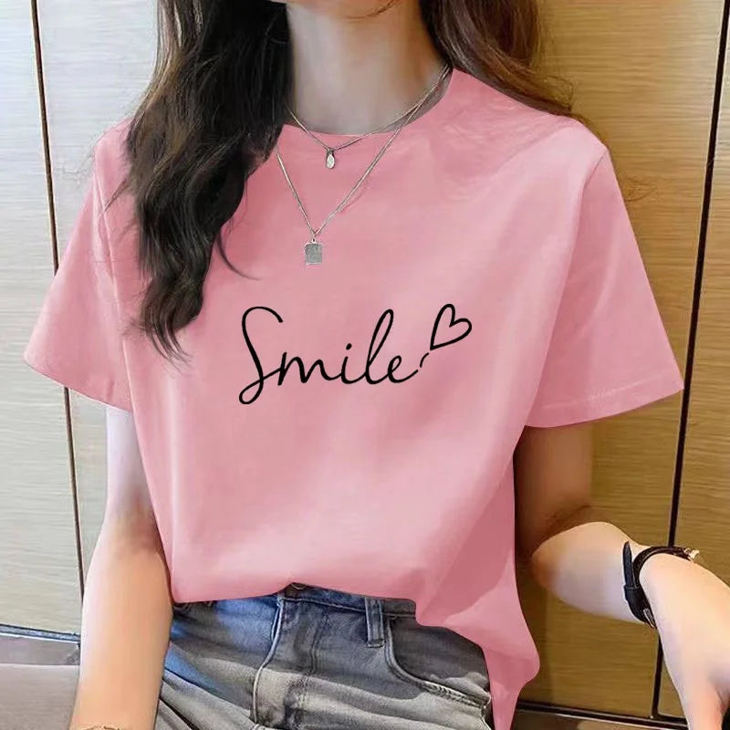 tshirt women top short sleeve t shirts New Korean t shirt for Women t shirt  Round Neck  Fashion tshirt woman tops printed