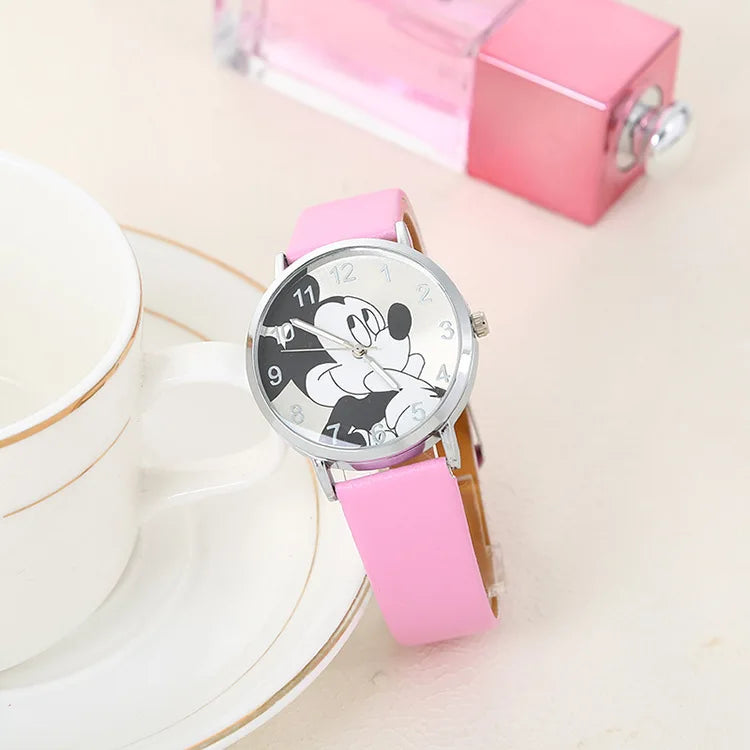 Disney Mickey Mouse Women Watches for Girls Black Leather Strap ultrathin Ladies Watch Quartz Clock Wrist Relogio Feminino