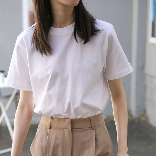 Women Pure Cotton White T-shirt Short Sleeved Half Sleeve Bottom Shoulder Top Solid Color New Summer 2024 graphic t shirts