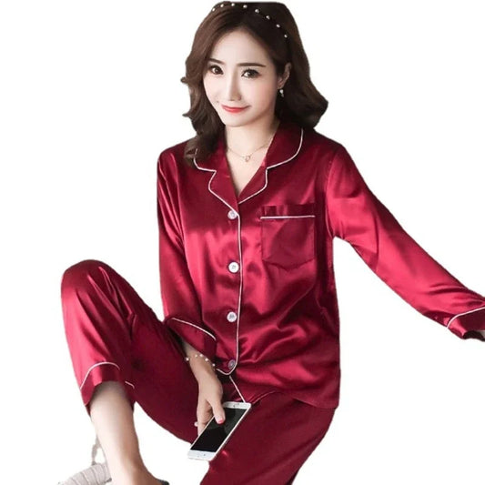Silk Pajamas for Women 2025 Sexy Silk Women Pijama Sets Sleepwear Long-sleeve Cardigan Female Ice Silk Home Pijama Mujer Verano