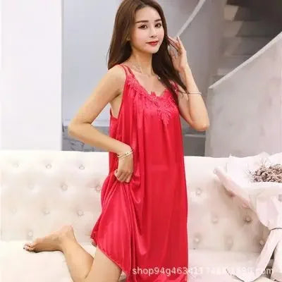 Sexy Spring Summer Women's Pajama Tank Top Big Skirt Home Clothes Ice Silk Material Sleeveless Pajama Sets For Women