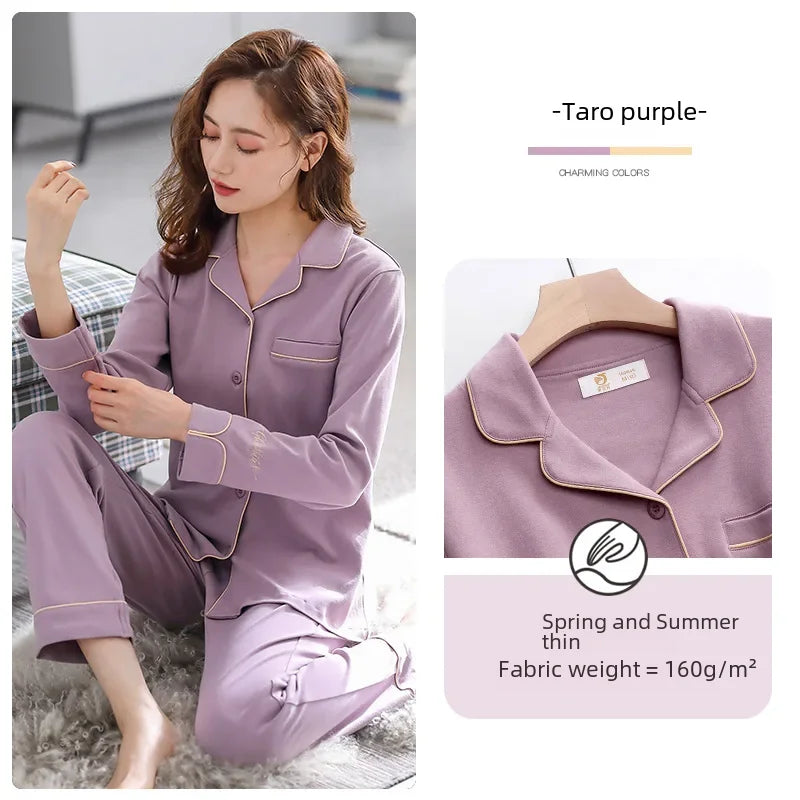 Ladies' 100% Cotton Long Sleeve Pajama Set For Autumn/winter Thin Autumn Collection Women's Homewear