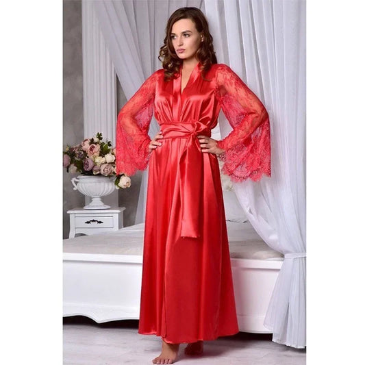 Sexy Lace Ice Silk Nightgown Large Size Sleepwear Robe Comfortable Underwear Home Clothes Summer Season Miscellaneous Material