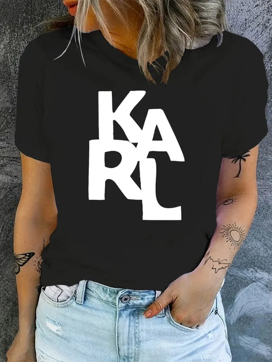 2025 KARL Women's T-Shirt Letter Printing Short Sleeve Cotton Tees High Quality Luxury Brand T-shirt Summer Streetwear Y2k Tops