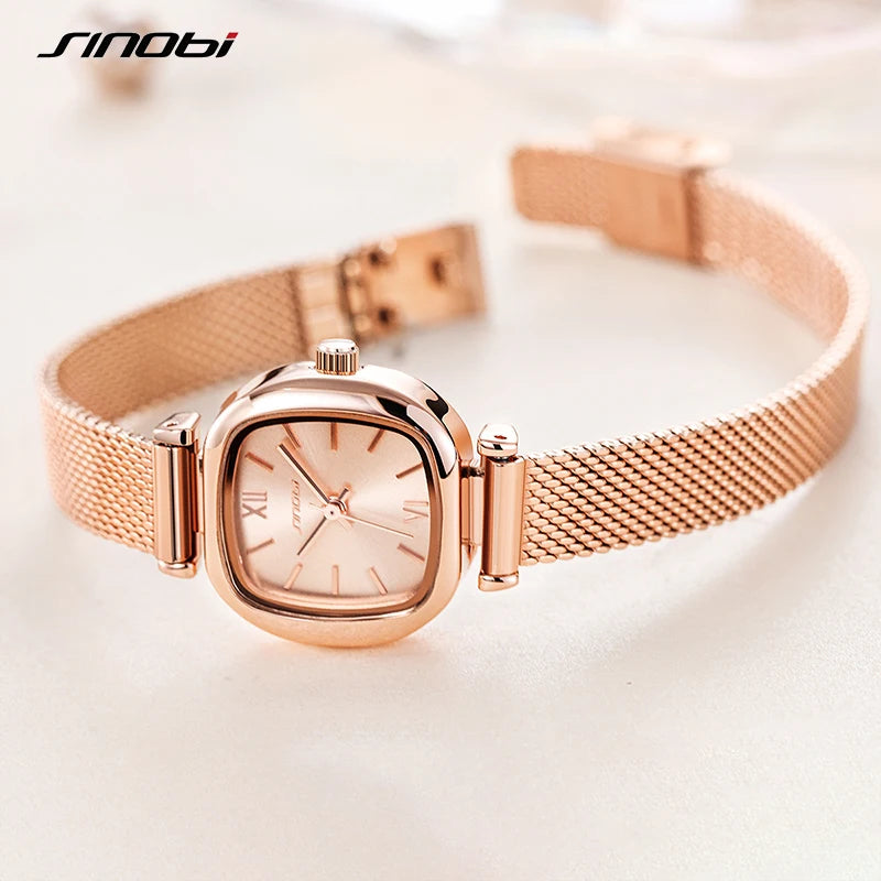 Sinobi Fashion Womens Square Golden Watch Elegant Ladies Quartz Wristwatches Luxury Casual Female Gifts Clock Relogio Feminino