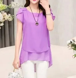 Womens Short Sleeve Chiffon Blouse Peplum Summer Tops Ladies Long Office Shirts  Ruffle Blouse Femme 4XL 5XL