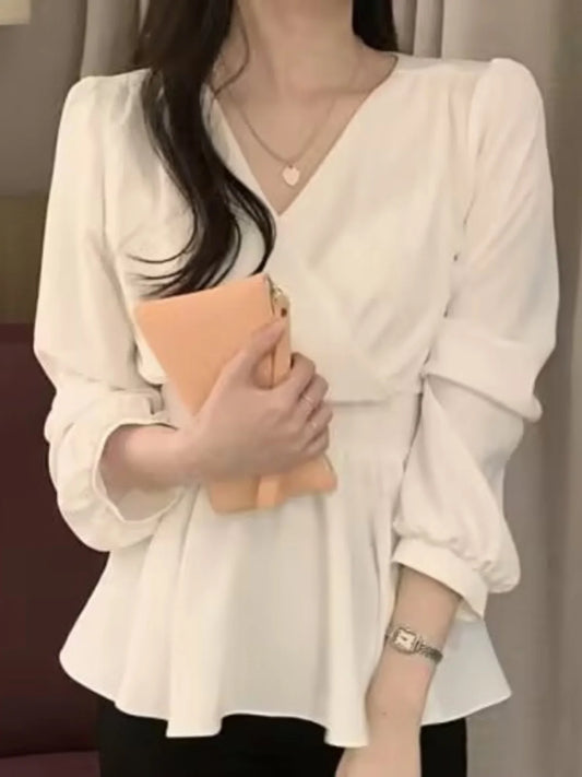 Ele V-Ne Women's Chiffon irt Sweet Waist Cinched Sun Protection Top Summer New Sle Long Sve Lace Faion