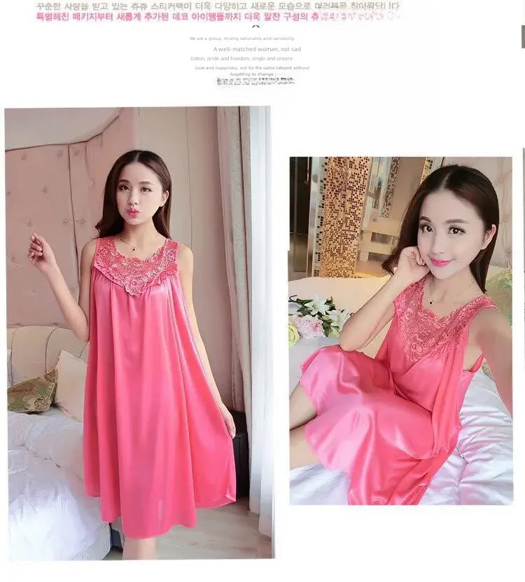 Summer Korean Style Ice Silk Sleepwear Sleep Dress Extra Large Women's Tank Top Simulation Silk Thin Housewear