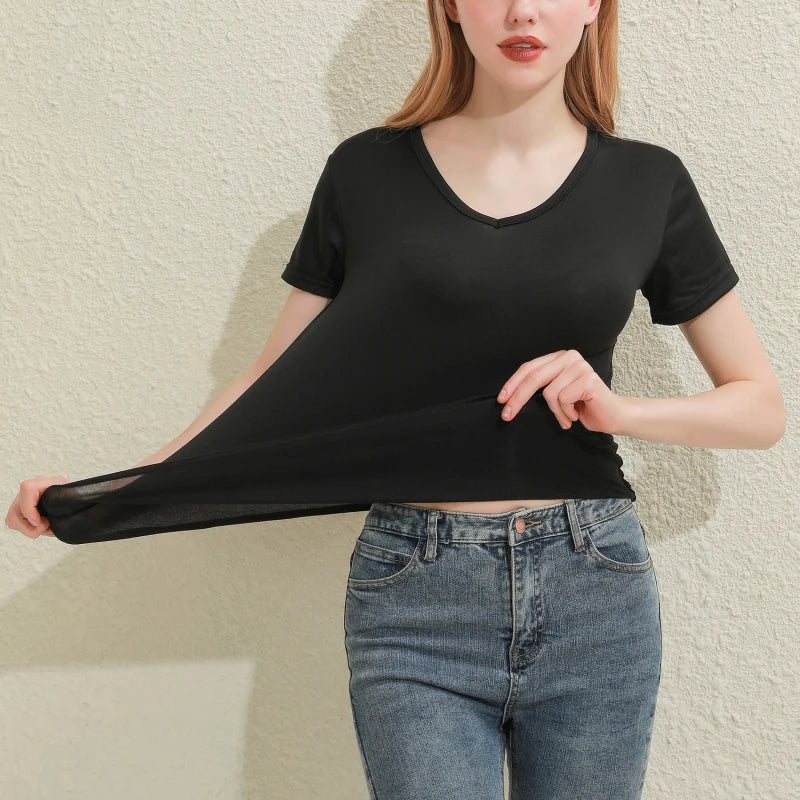 2024 Short T-Shirts Summer Women's Short Sleeve Round Neck Casual Blouse Shirts Solid Color Tops  Black / White