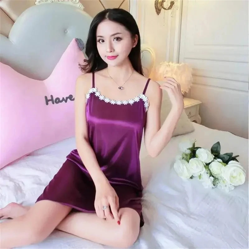 Summer Silk Sleep Dress Women's Home Clothes Vest Strap Ice Silk plus Size Sleepwear Dress Fairy like Backless Design