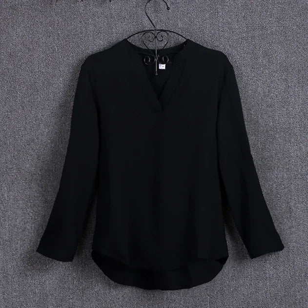 Large size 5XL blouse long-sleeved V-neck elegant ladies chiffon shirt top fashion office work shirt