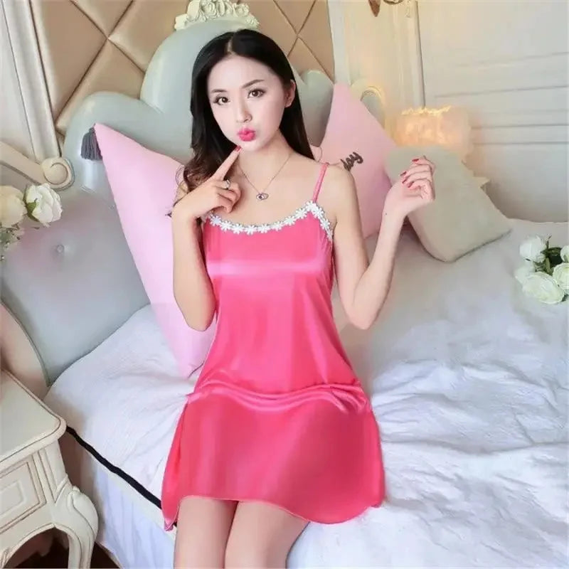 Summer Silk Sleep Dress Women's Home Clothes Vest Strap Ice Silk plus Size Sleepwear Dress Fairy like Backless Design