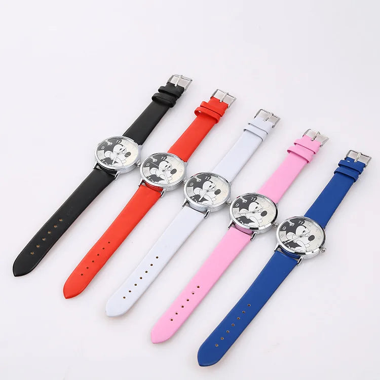 Disney Mickey Mouse Women Watches for Girls Black Leather Strap ultrathin Ladies Watch Quartz Clock Wrist Relogio Feminino