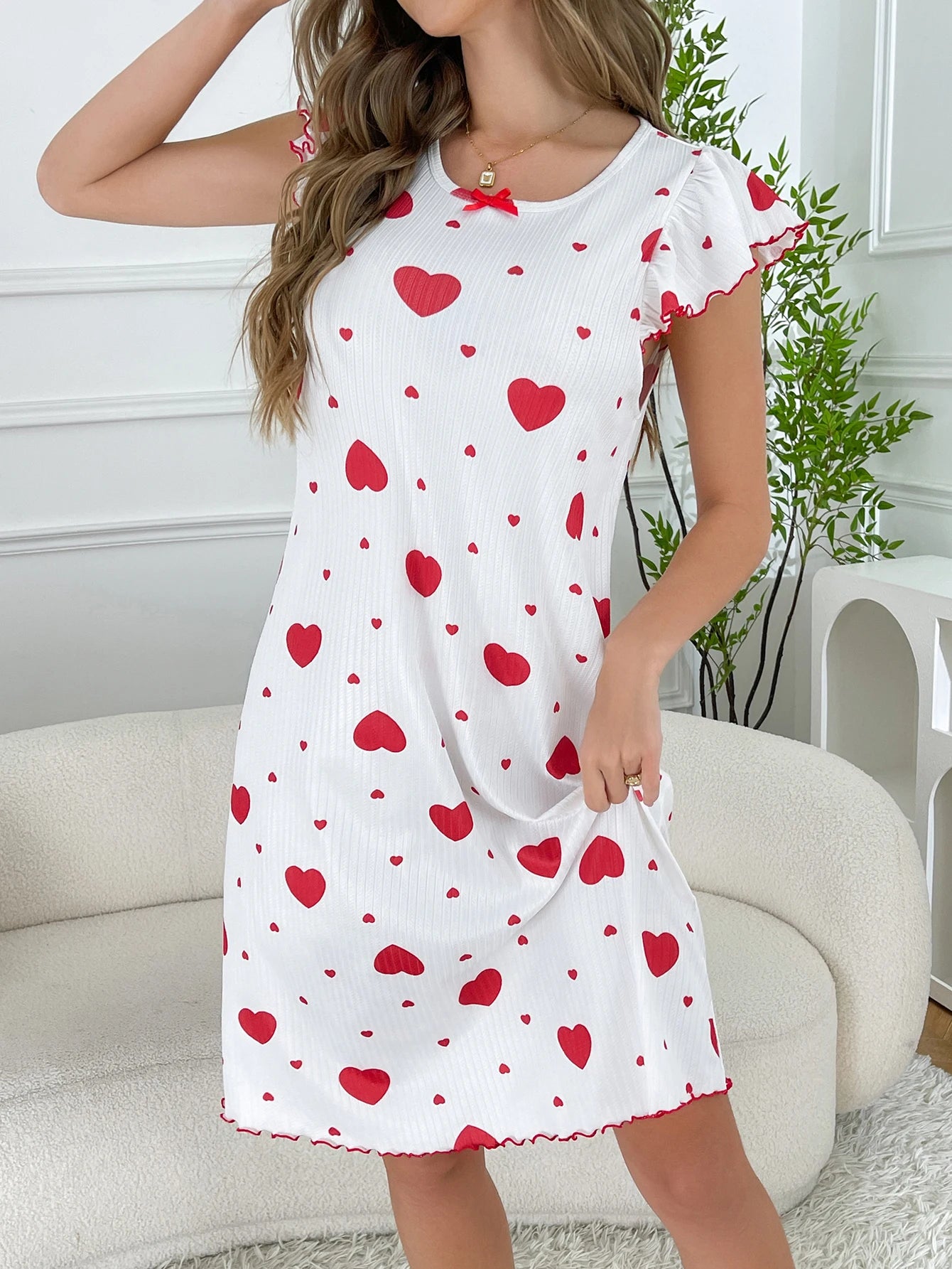 Women's Round-Neck All-Season Spring/Summer Dress Nightgown Casual Cute Heart Print Lazy Ins-Style Long Nightdress Summer Pajamas for Women