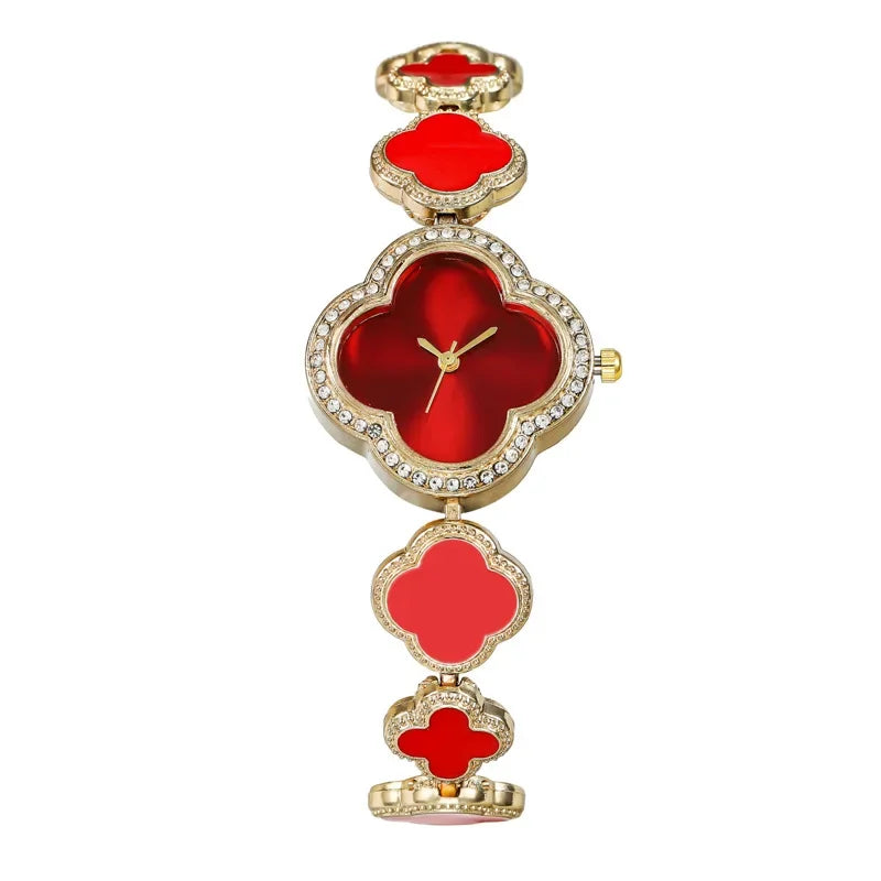 2023 New Fashionable Wristwatch Featuring Four-leaf Clover Design Fresh Floral Dial Niche Elegant Women's Watch