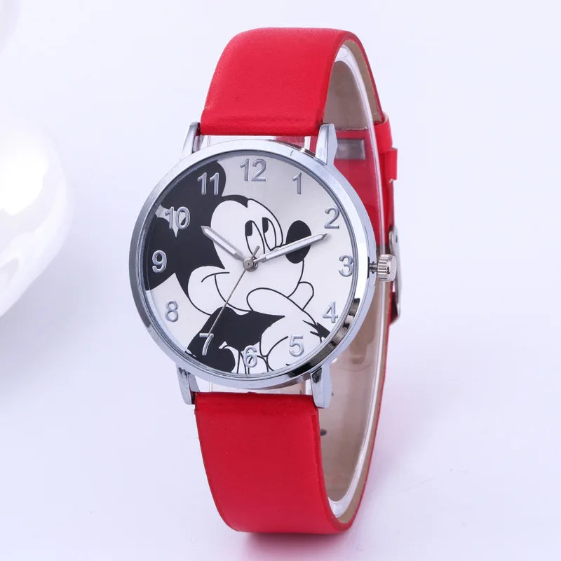 Disney Mickey Mouse Women Watches for Girls Black Leather Strap ultrathin Ladies Watch Quartz Clock Wrist Relogio Feminino