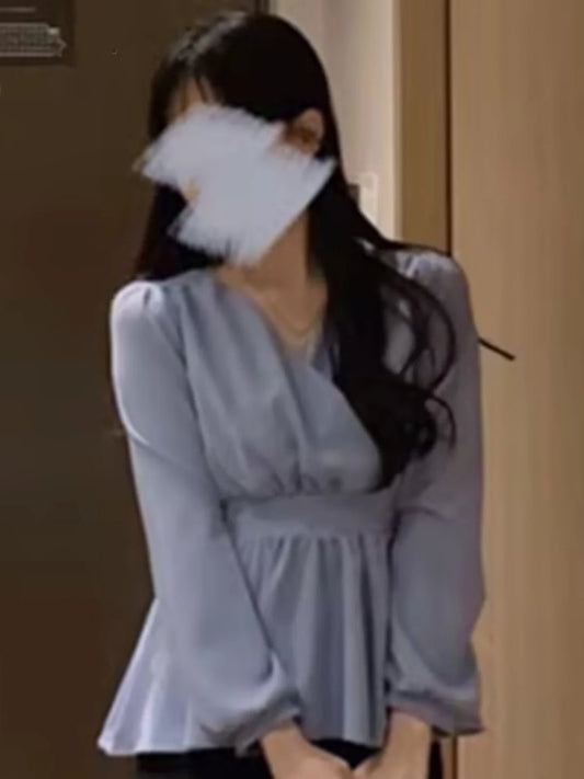 Ele V-Ne Women's Chiffon irt Sweet Waist Cinched Sun Protection Top Summer New Sle Long Sve Lace Faion