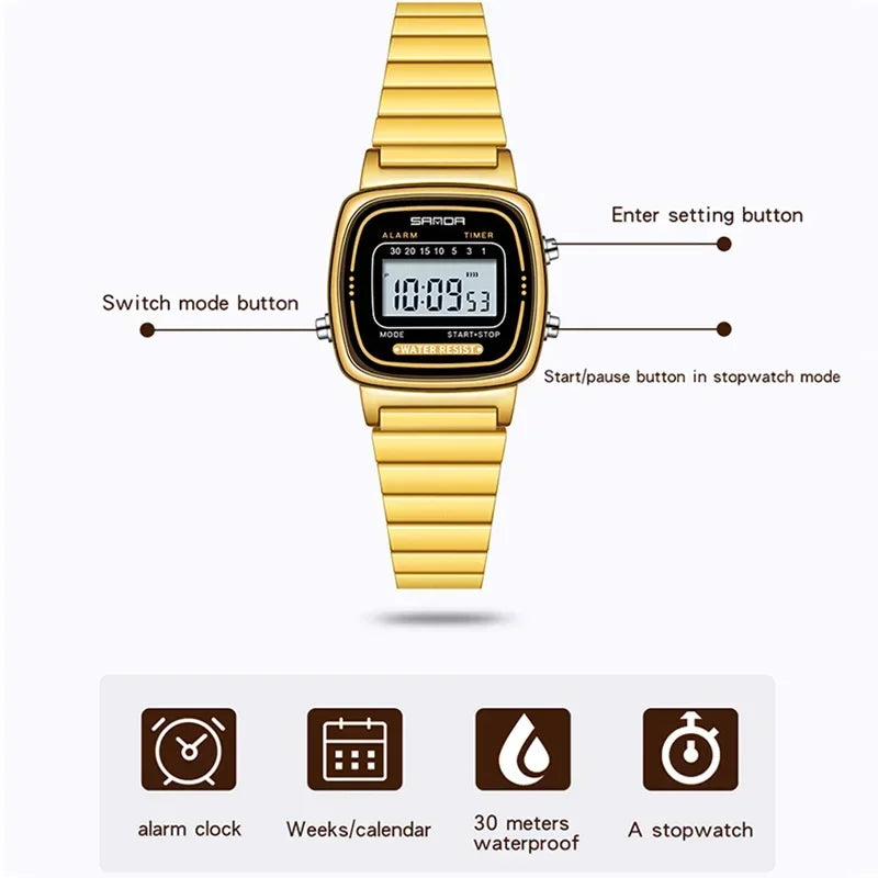 SANDA Women Classic Electronic Watch Fashion Female Elegant Clock Luxury Watch Casual Ladies Waterproof Wristwatch reloj mujer