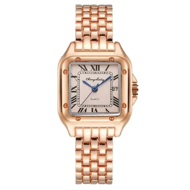 2025 Luxury Ladies Square Quartz Watches Women's Fashion Gold Alloy Strap Wristwatches Qualities Female Roman Scale Date Clock