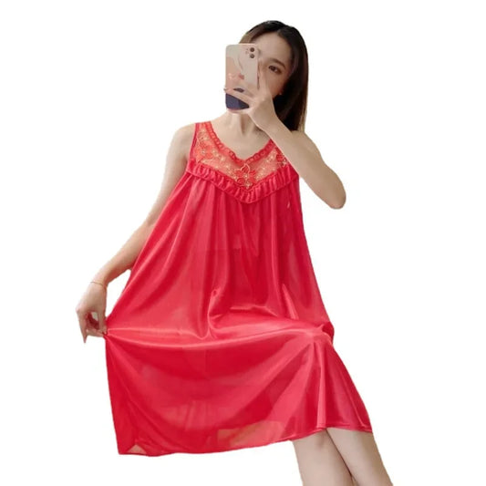 Sexy Summer Ice Silk Thin Nightgown Women's Tank Top Alluring Homewear Sleeveless Viscose Sleepwear Wholesale Crossbody Delivery