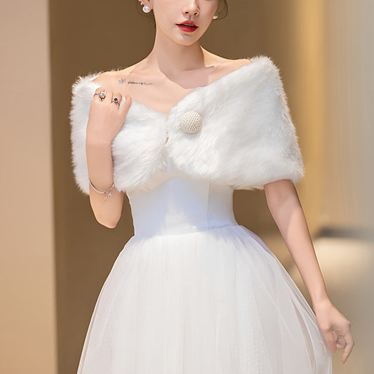 Elegant Faux Fur Shawl For Brides & Bridesmaids - Warm, Non-Stretch, Perfect For Weddings & Evening Dates Dresses For Women Elegant Dresses For Women