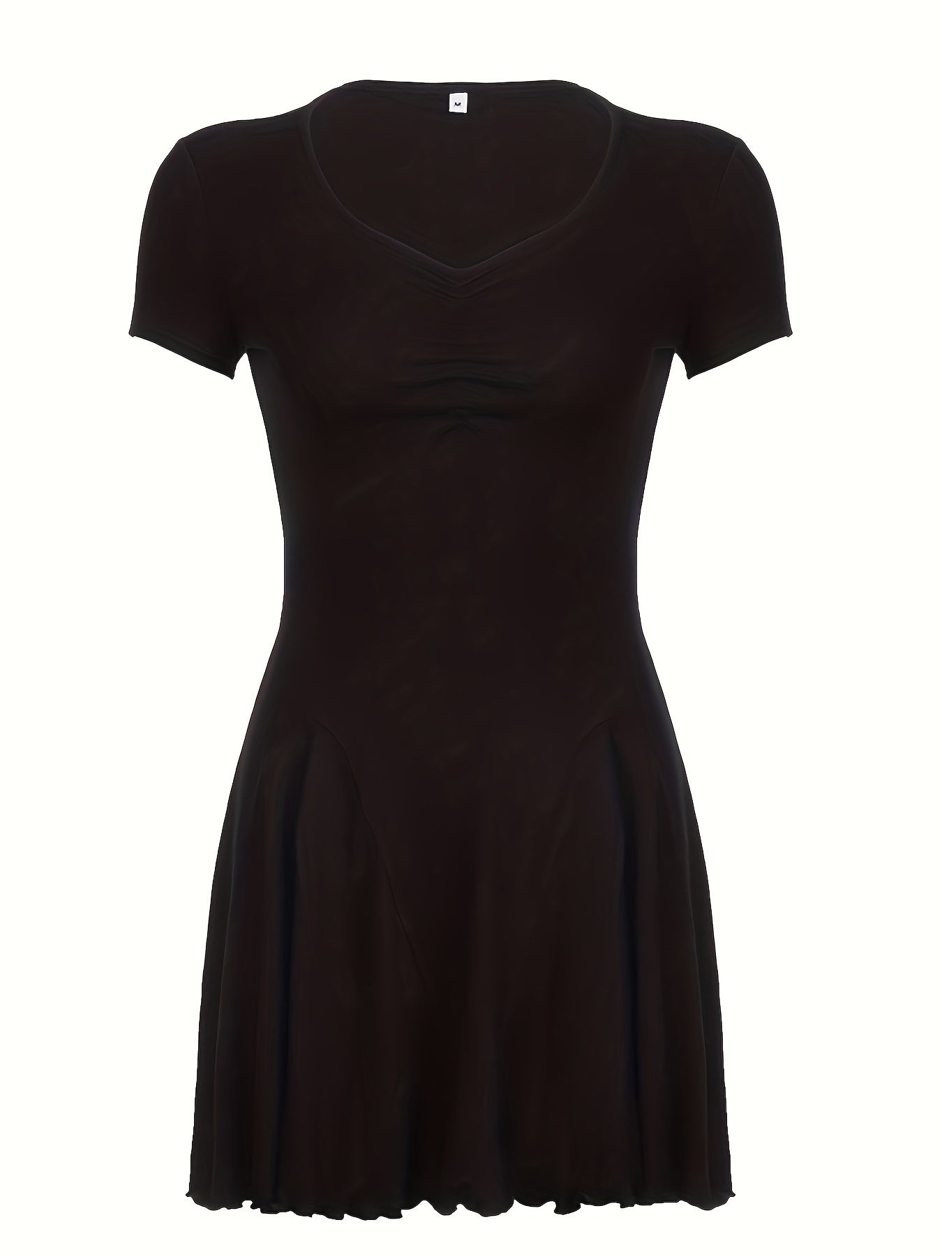 Trendy Ruched A-Line Dress - Women's Casual Summer Dresses with V Neck, Short Sleeves, and Comfy Fit - Perfect for Outdoor Activities and Daily Wear